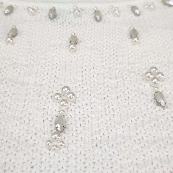 Chicos womens mock beaded sweater cream ivory size 2 or L - Picture 6 of 12
